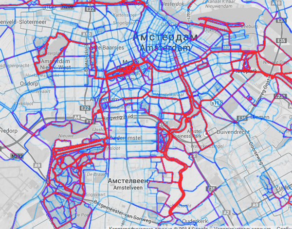 Амстердам на Strava Global Heatmap